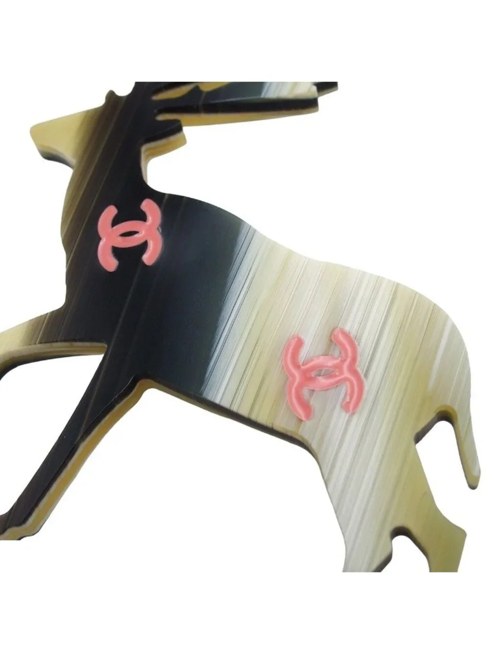 Chanel Brooch Beige Brown Plastic CC Logo Reindeer Costume 01